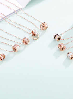 欧美风三环镶钻钛钢项链