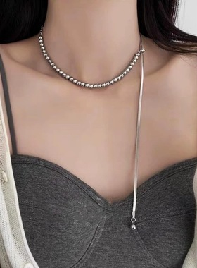 网红流苏钛钢项链女抽拉圆珠毛衣