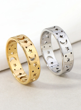 2024欧美镂空星星月亮戒指