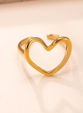 跨境热销钛钢镂空爱心戒指