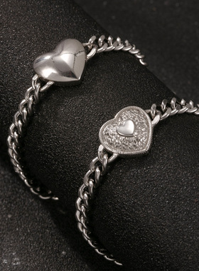 跨境夏季新款不锈钢压花爱心手链