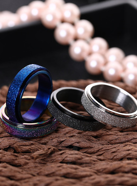 欧美钛钢磨砂可转动减压指环