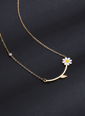 韩版小雏菊钛钢镀金项链