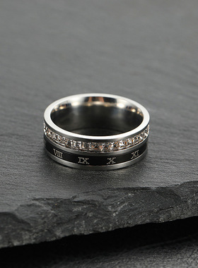 韩版钛钢满天星罗马数字戒指