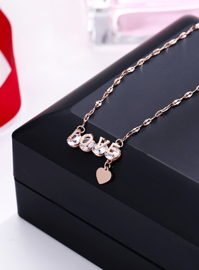 新款钛钢玫瑰金锆石项链