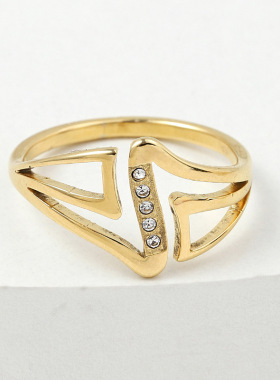 跨境时尚微镶钻三角戒指