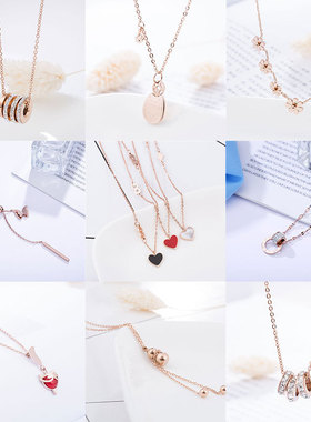 欧美玫瑰金简约钛钢项链女招财猫