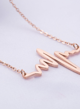 韩版钛钢玫瑰金心电图项链