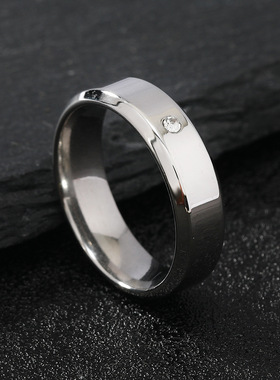跨境简约钛钢情侣戒指