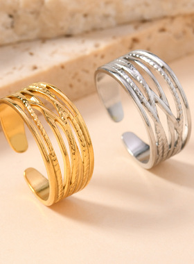 欧美小众不锈钢镂空交叉戒指