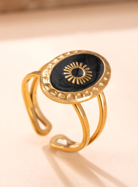 欧美复古钛钢彩色油压戒指