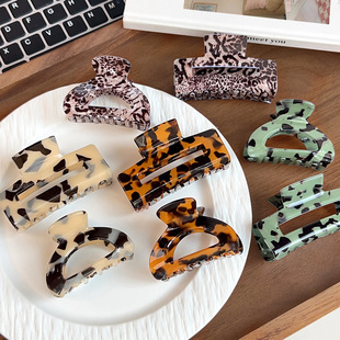 法式 豹纹仿醋酸长方形镂空抓夹半圆百搭半扎发夹鲨鱼夹精致头饰女