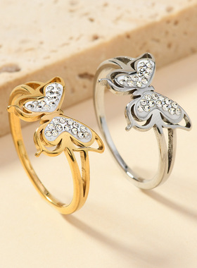 欧美轻奢蝴蝶陶泥钻戒指