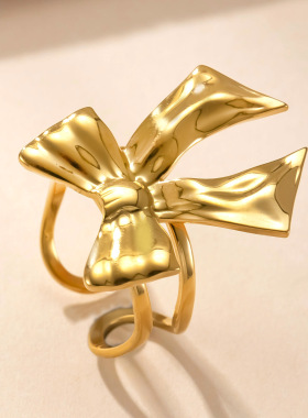 跨境爆款蝴蝶结钛钢戒指