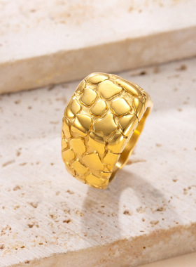 欧美跨境不锈钢裂纹镀金戒指