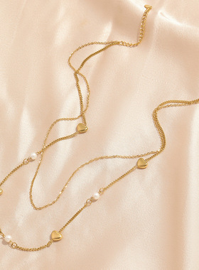 跨境热销双层珍珠爱心项链