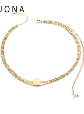 新款钛钢女项链金色流苏M字母