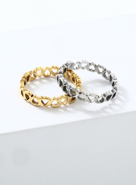 跨境不锈钢桃心镂空钛钢戒指