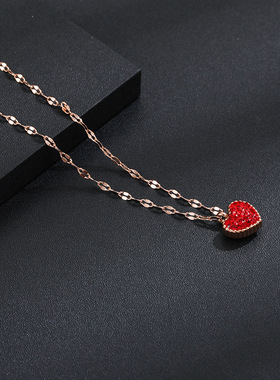 韩版钛钢玫瑰金双面爱心项链