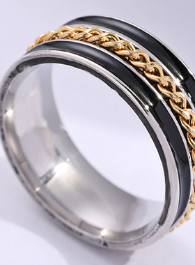 欧美热销钛钢双排滴油情侣戒指