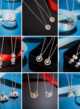 玫瑰金简约几何项链女锆石微镶