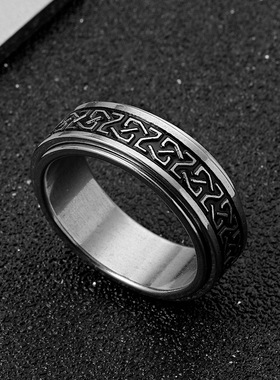 跨境不锈钢回形纹转动戒指