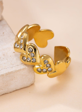 跨境爆款钛钢镶钻食指戒指