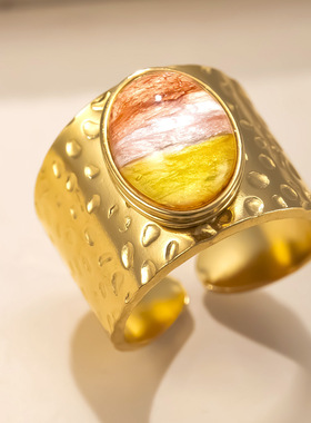 跨境亚马逊不锈钢撞色开口戒指