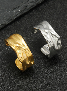 韩版钛钢不规则开口金戒指