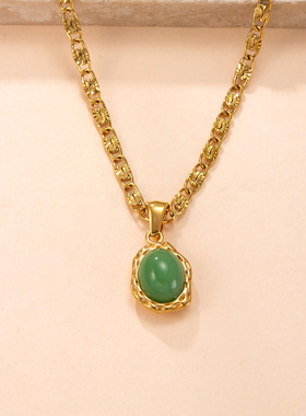 单吊坠不锈钢天然石项链