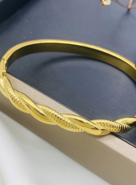 立体双股编织简约不锈钢手镯女