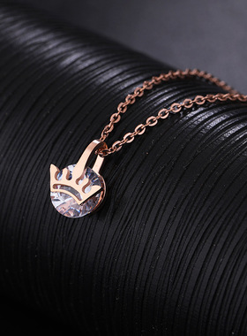 新款钛钢玫瑰金皇冠项链