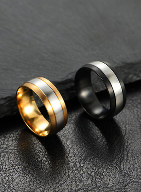 跨境热卖8MM双色哑光钛钢戒指
