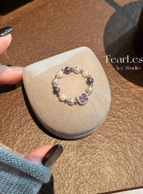 韩系ins闪钻珠珠弹力戒指小众设计女气质高级感戒指