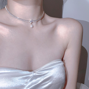 「芬兰小姐」在逃公主水晶项链女轻奢小众珍珠锁骨链礼物颈链配饰