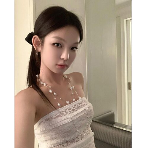 法式长款满天星珠珠项链女多层叠戴配饰轻奢高级锁骨链