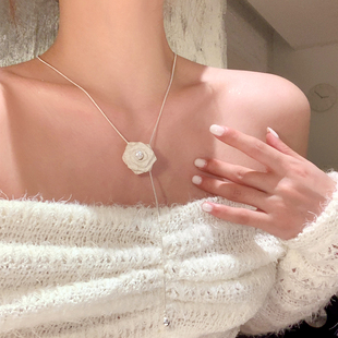 闪锆玫瑰花朵可抽拉长项链女高级锁骨链配饰颈链choker小众设计感