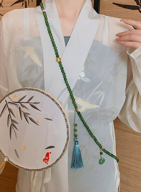 新中式国风项链新款爆款长款珠珠项链气质感斜跨链子汉服旗袍马面