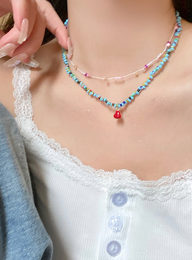 彩色串珠项链女款锁骨链