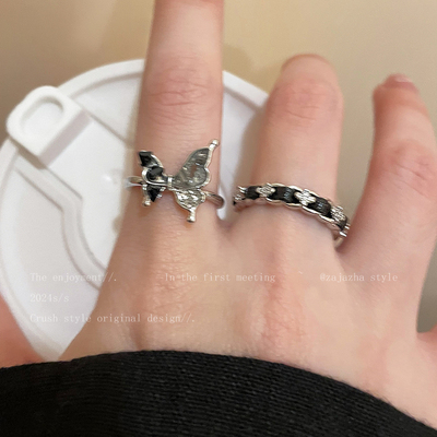 日韩撞色碎石蝴蝶开口戒指