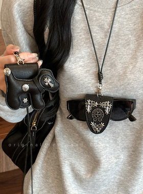 黑色小狗十字架眼镜夹项链女款