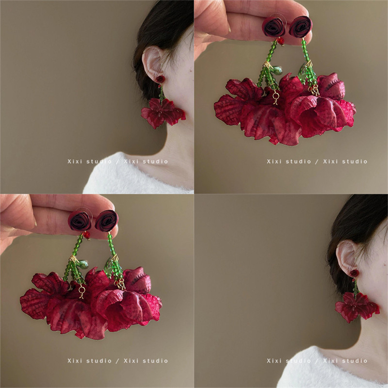 雾里看花！花朵流苏耳环！红玫瑰夸张春夏设计耳钉小众高级耳饰女,饰品/流行首饰/时尚饰品新,耳钉,淘宝优惠券,粉丝福利购,淘宝优惠卷