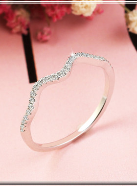 戒指女款几何波浪钻细指环