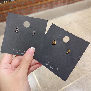 金属钥匙锁头不对称耳钉女2024新款高级设计感时尚百搭耳环耳饰品