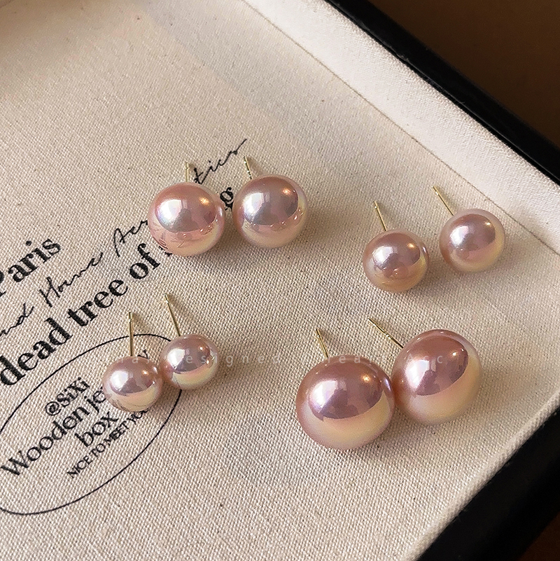 日韩樱花粉馒头珍珠耳钉