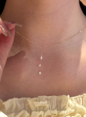 【人鱼的眼泪】微镶锆石超闪精致锁骨链极细隐形设计简约百搭项链