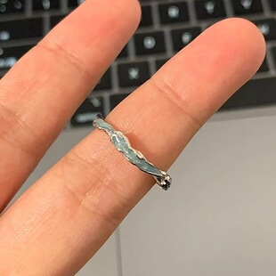 蓝色海浪滴釉戒高级感小众设计感开口食指戒个性男女不规则指环