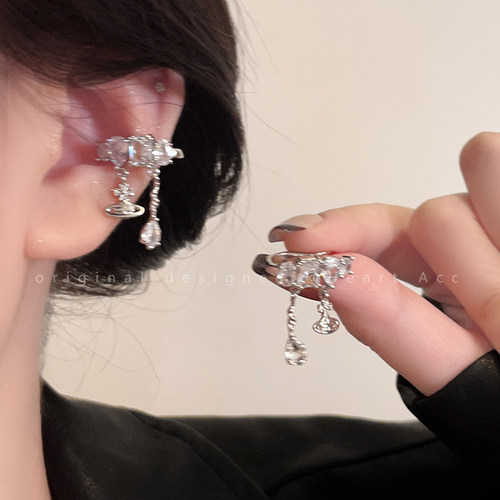 土星流苏耳夹女新爆款轻奢高级感气质耳环耳挂精灵耳耳骨夹耳饰品