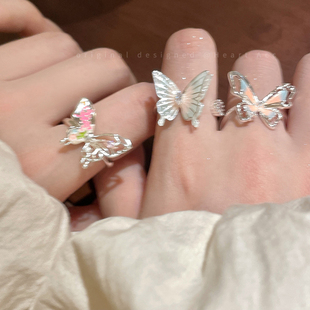 好看的！渐变色蝴蝶开口戒指轻奢百搭女款轻奢高级感戒小众设计戒