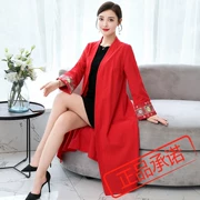 Real shot 2019 mùa thu và mùa đông nguyên bản bằng vải cotton và vải lanh cho phụ nữ áo choàng rộng tay dài thêu áo len nữ - Trench Coat